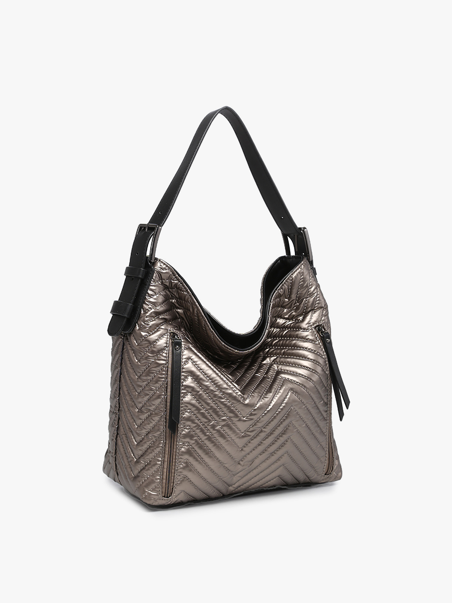 M1816CHV Alexa Chevron/Nylon 2-in-1 Hobo Bag: Champagne