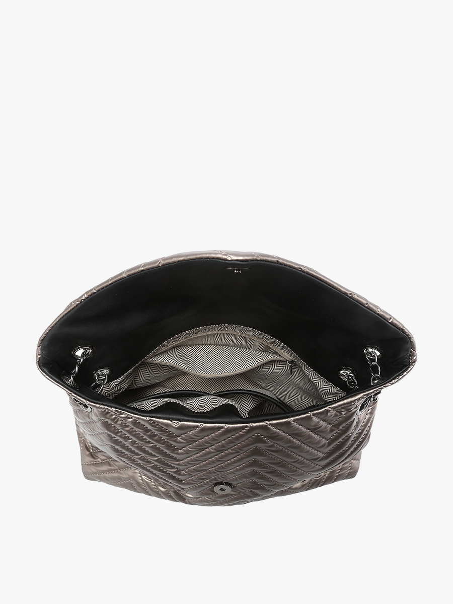 M1816CHV Alexa Chevron/Nylon 2-in-1 Hobo Bag: Champagne