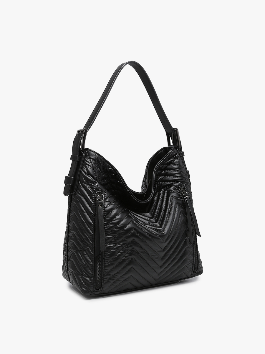 M1816CHV Alexa Chevron/Nylon 2-in-1 Hobo Bag: Champagne