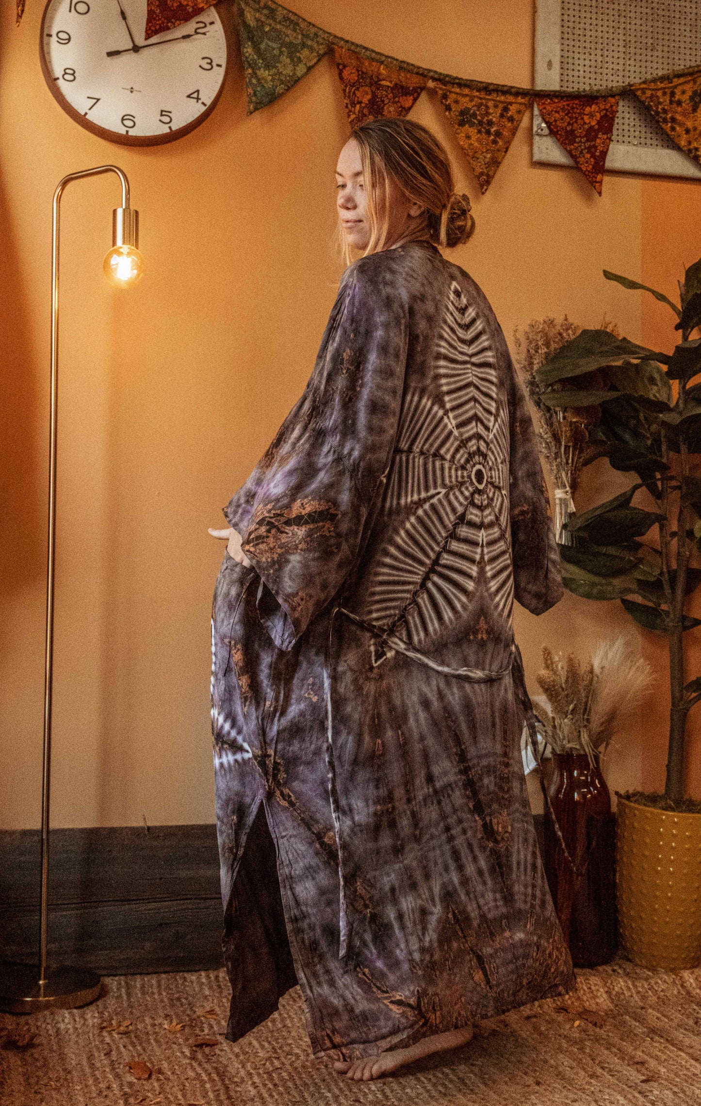 Bohemian Hippie Hand Dyed Kimono, Earthy Boho Duster Robe: One Size