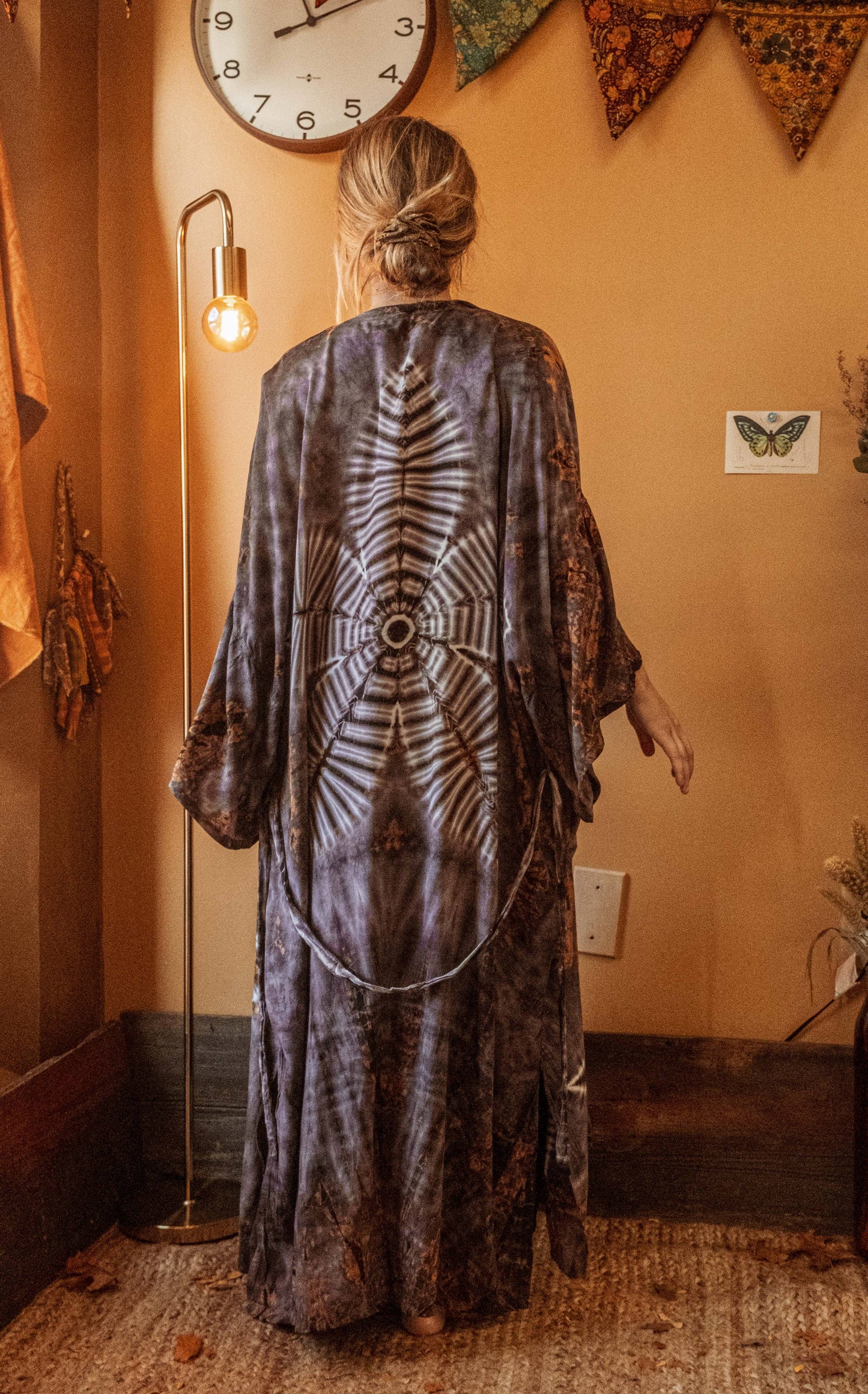 Bohemian Hippie Hand Dyed Kimono, Earthy Boho Duster Robe: One Size