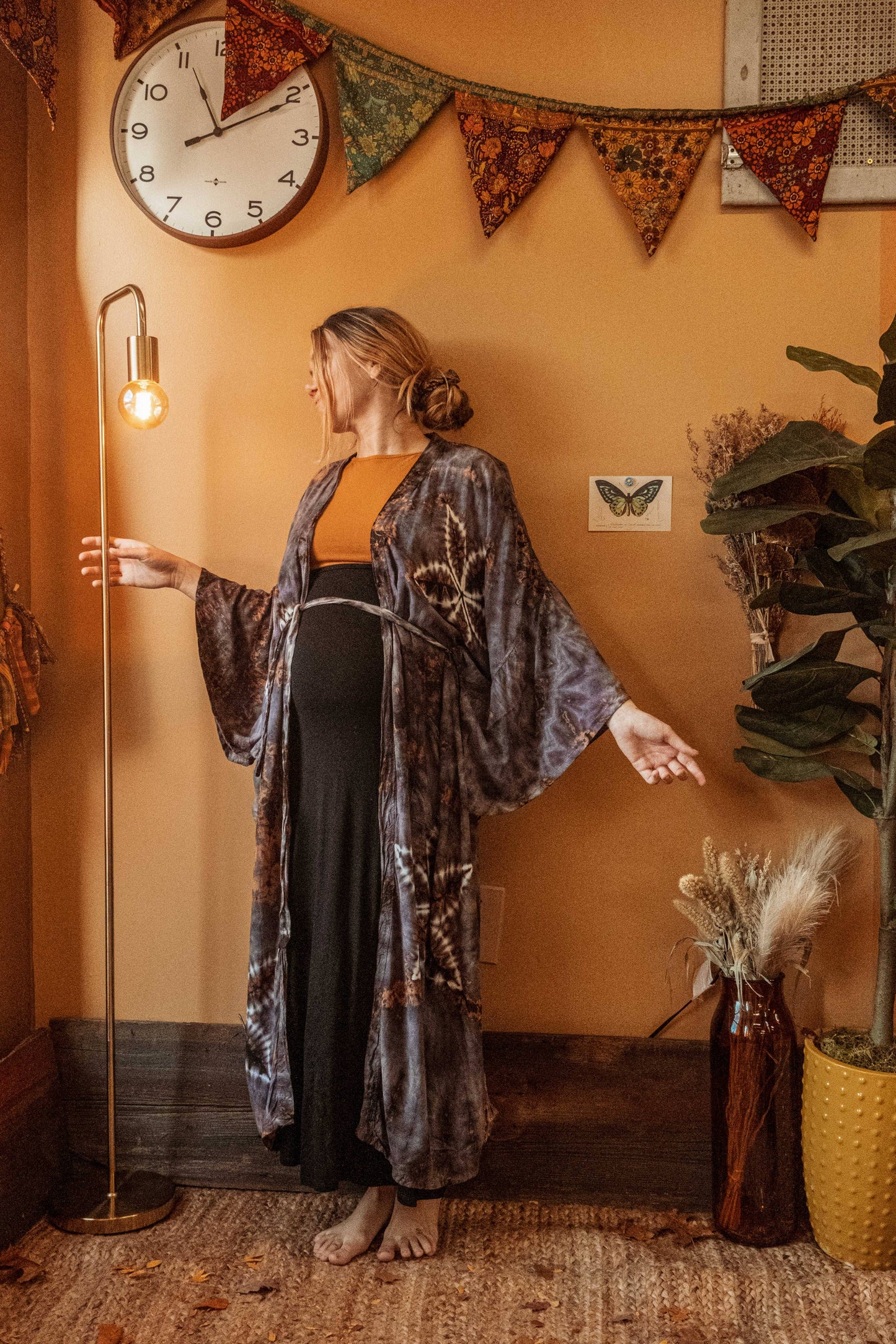 Bohemian Hippie Hand Dyed Kimono, Earthy Boho Duster Robe: One Size