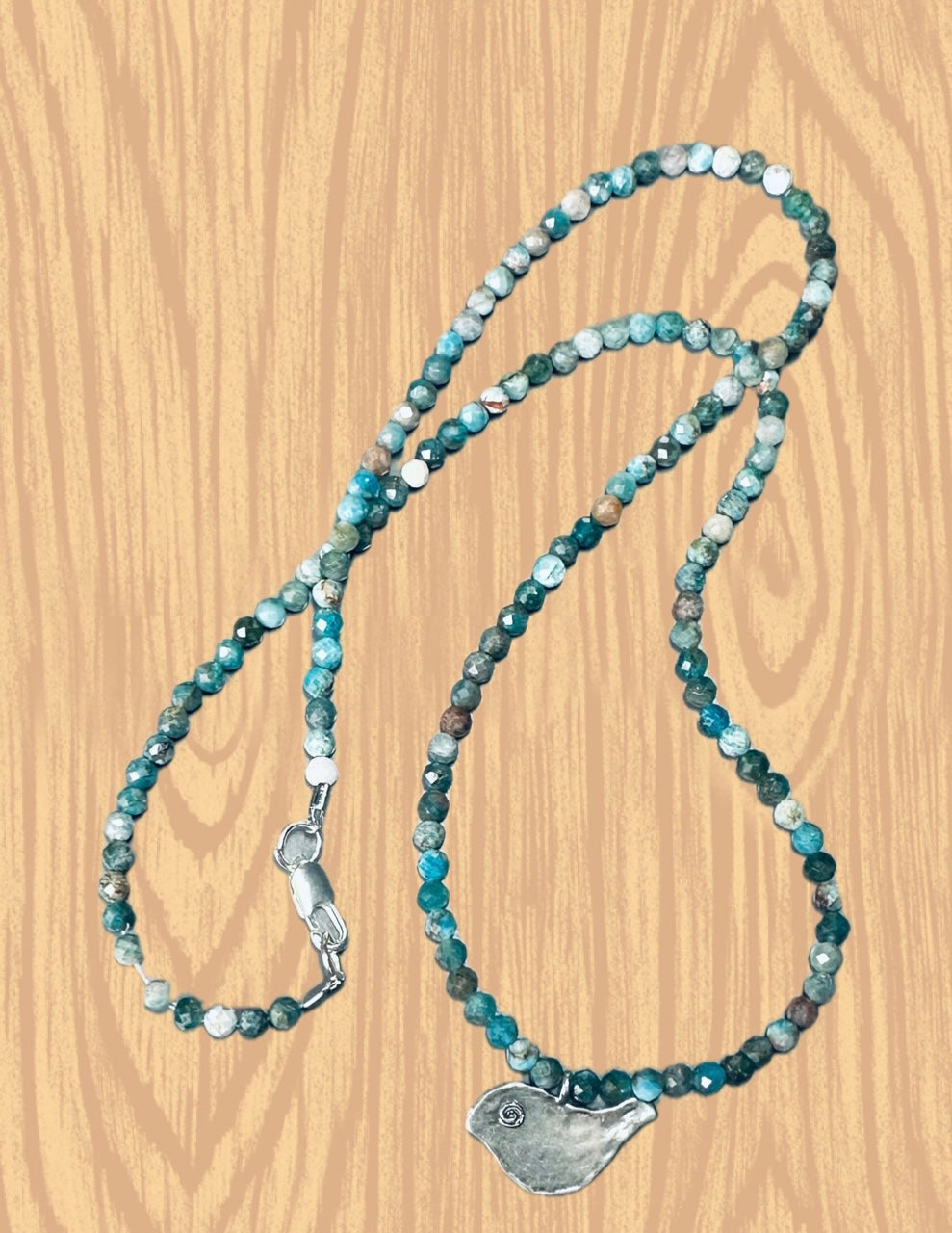Blue Apatite with bird necklace