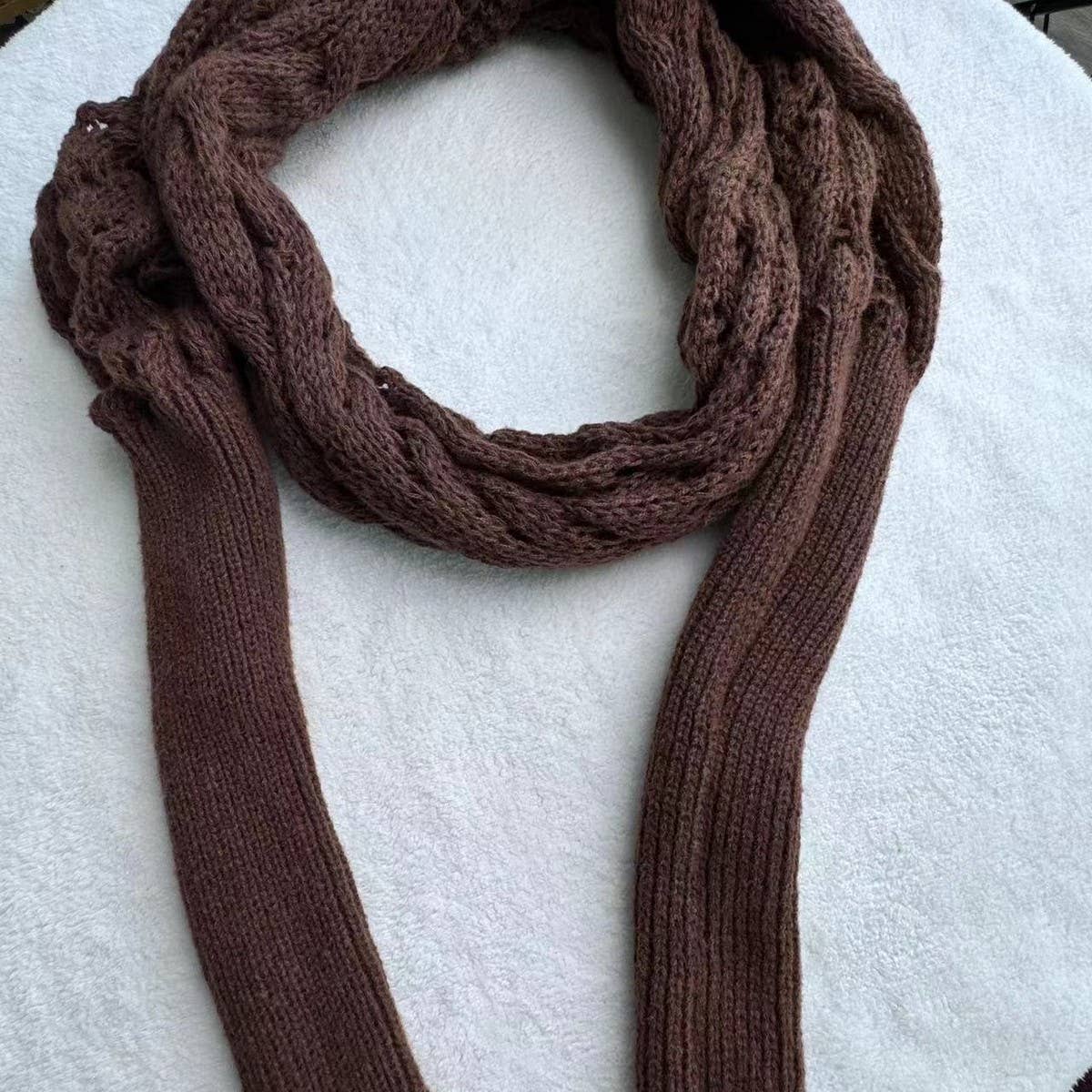 CWASC1793_TWISTED HOLLOW LONG SLEEVE SHAWL COLLAR SCARF: BLACK / (OS)
