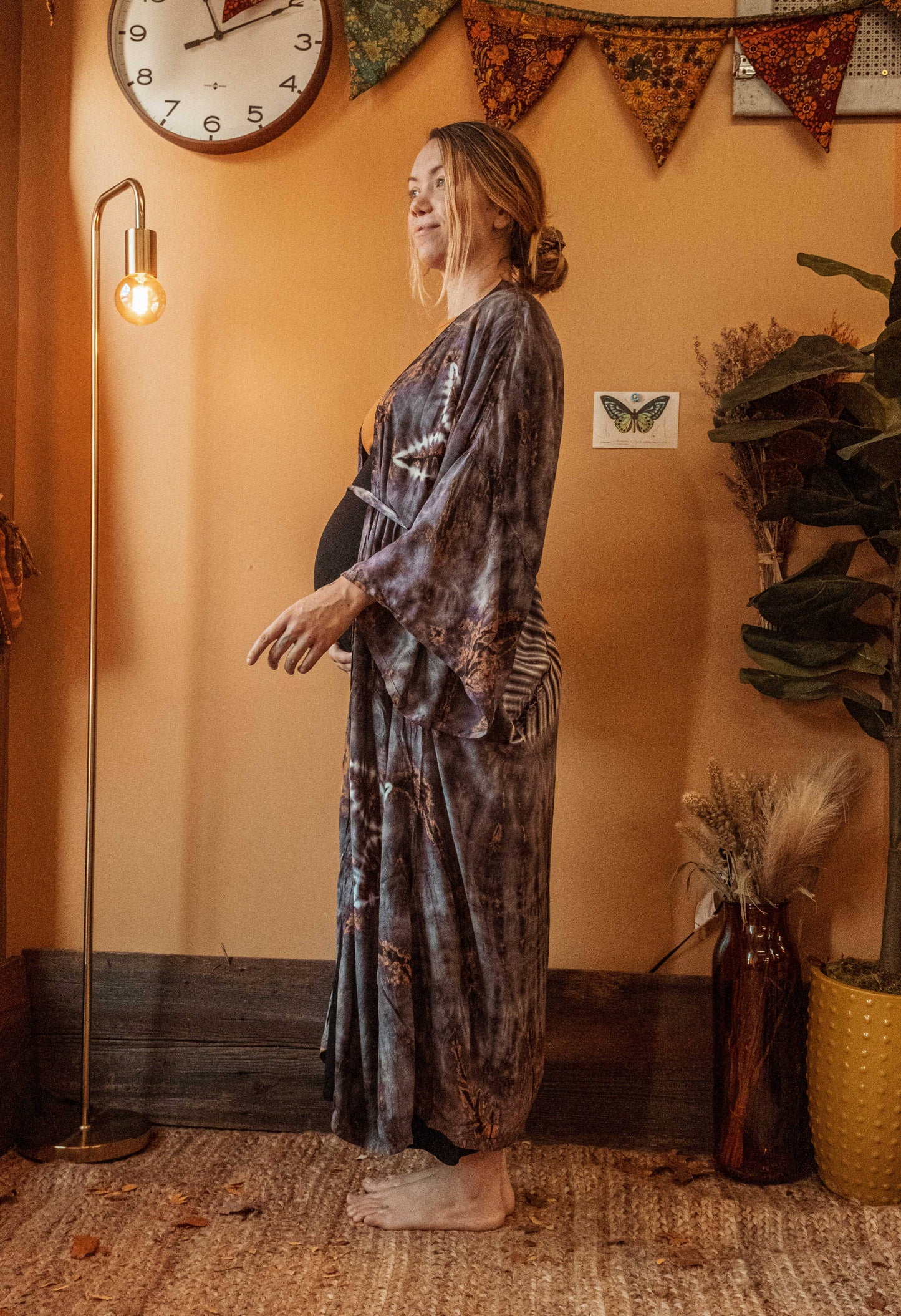 Bohemian Hippie Hand Dyed Kimono, Earthy Boho Duster Robe: One Size