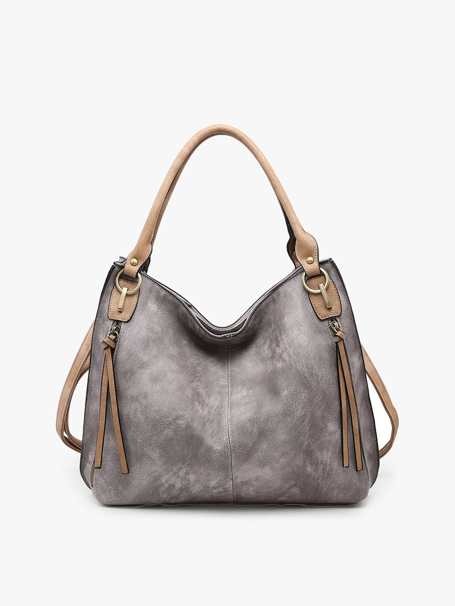 M1860DS Connar Distressed Side Pocket Tote: Grey