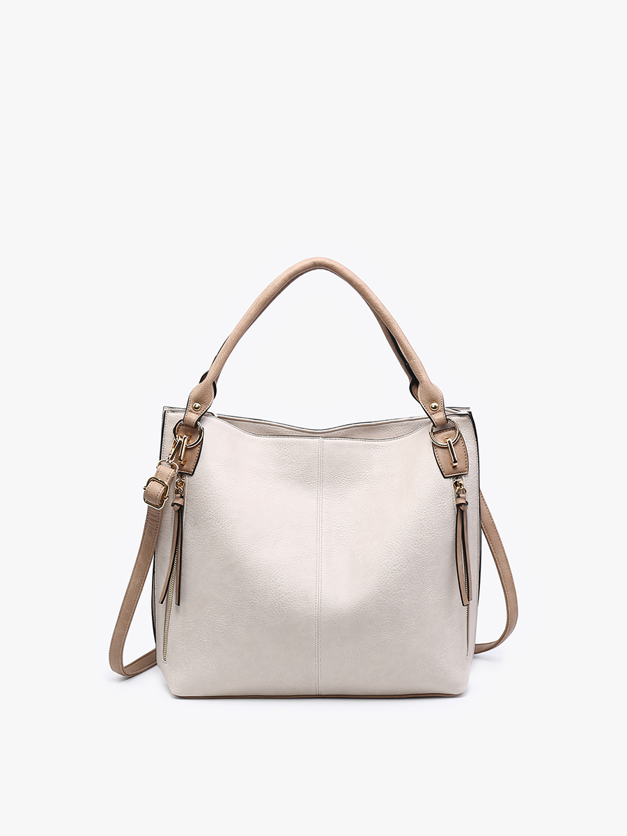 M1860DS Connar Distressed Side Pocket Tote: Tan