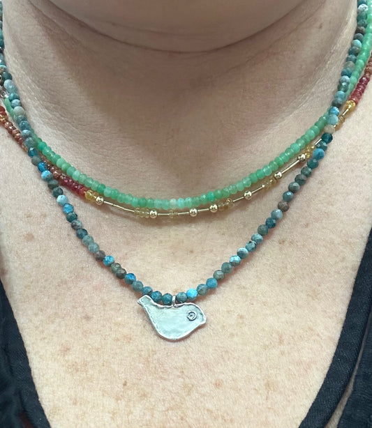 Blue Apatite with bird necklace