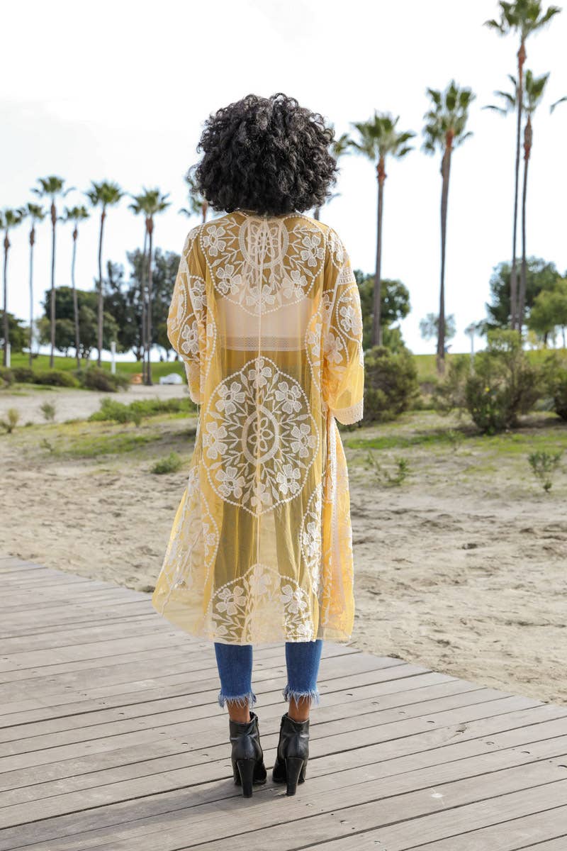 Contrast Mesh Cotton Lace Longline Kimono 🎀: Navy
