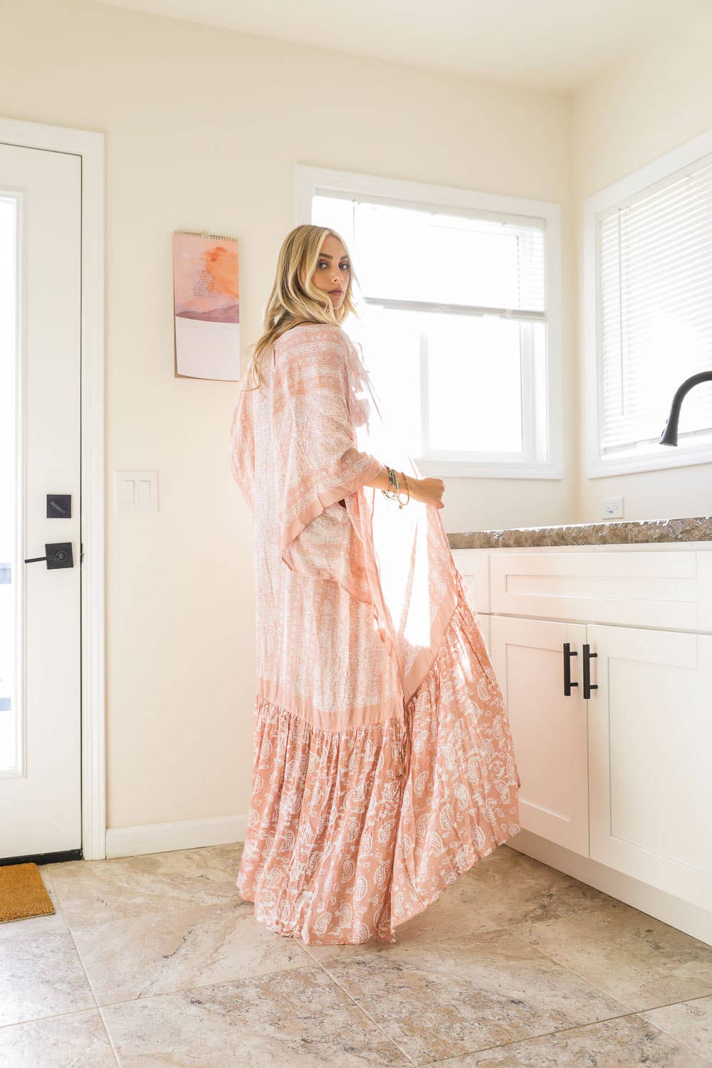 Paisley Free Flow Longline Kimono: Blush