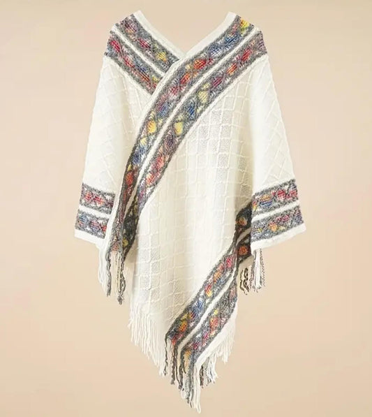 Ivory Meadow Knit Poncho