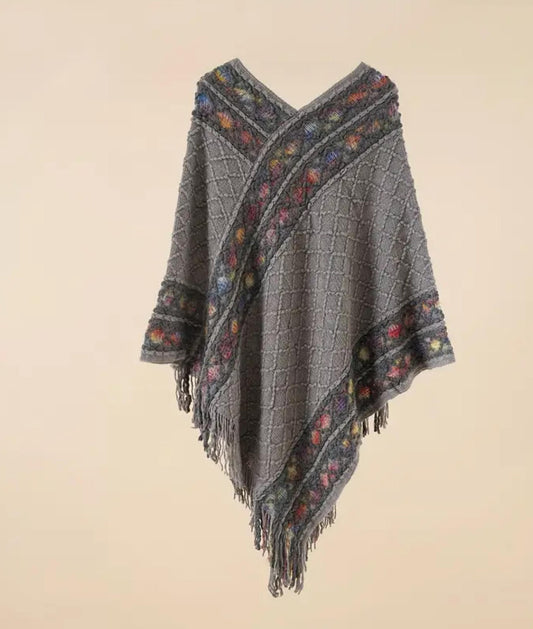 Gray Garden Knit Poncho