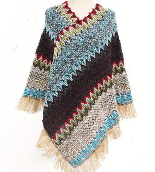 Boho Chevron Knit Poncho